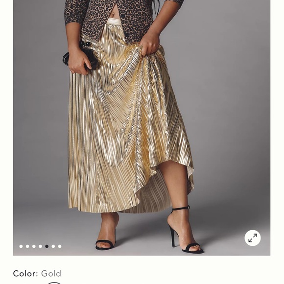 Anthropologie Metallic Gold Midi Skirt - Picture 3 of 7